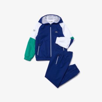 Lacoste SPORT Hooded Tracksuit Dětské - Tepláková Souprava Blankyt / Bílé / Zelene / Černé | CZ-fwdV